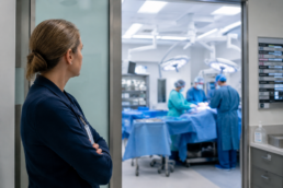 leader observes staff at asc operating room